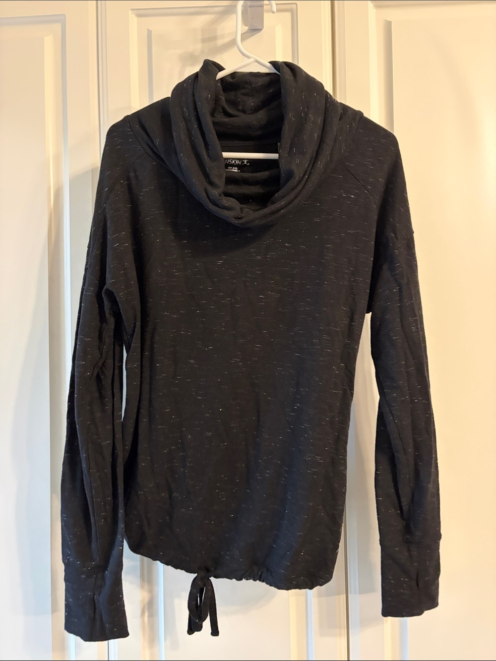 Danskin Black Cowl Neck Long-Sleeve Sweater with Drawstring Hem